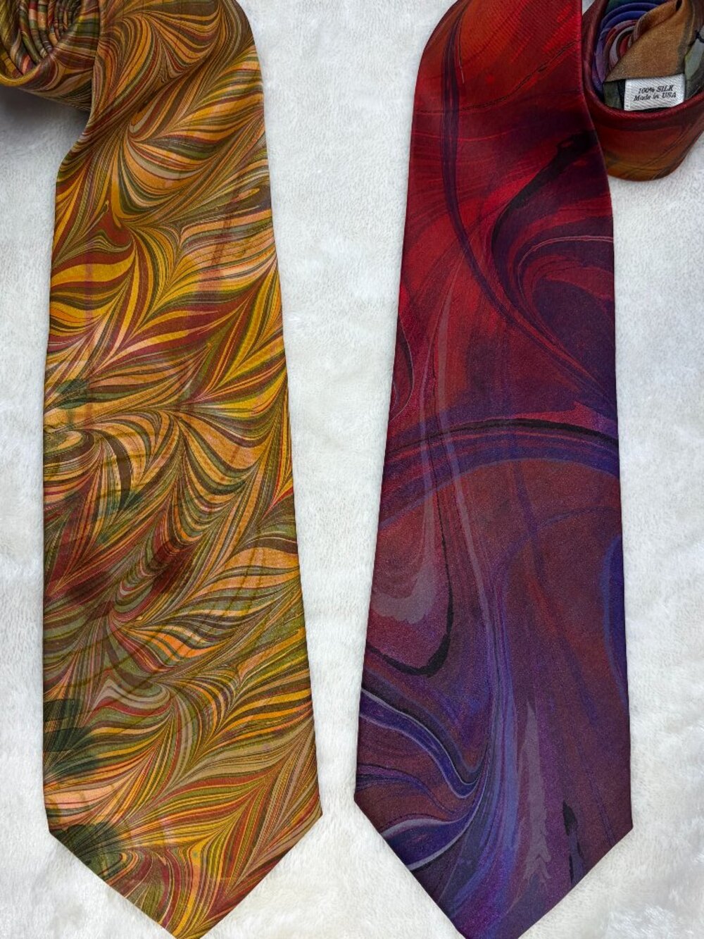 Chena River Marblers Teresa Hays Hand Marbled Art Artisan 100% Silk Tie 2pc Lot